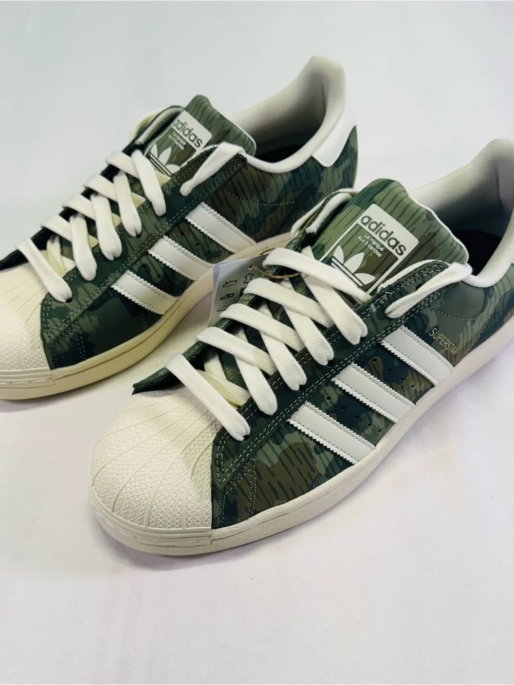 adidas Superstar Sneakers in Green Camo and White Accents